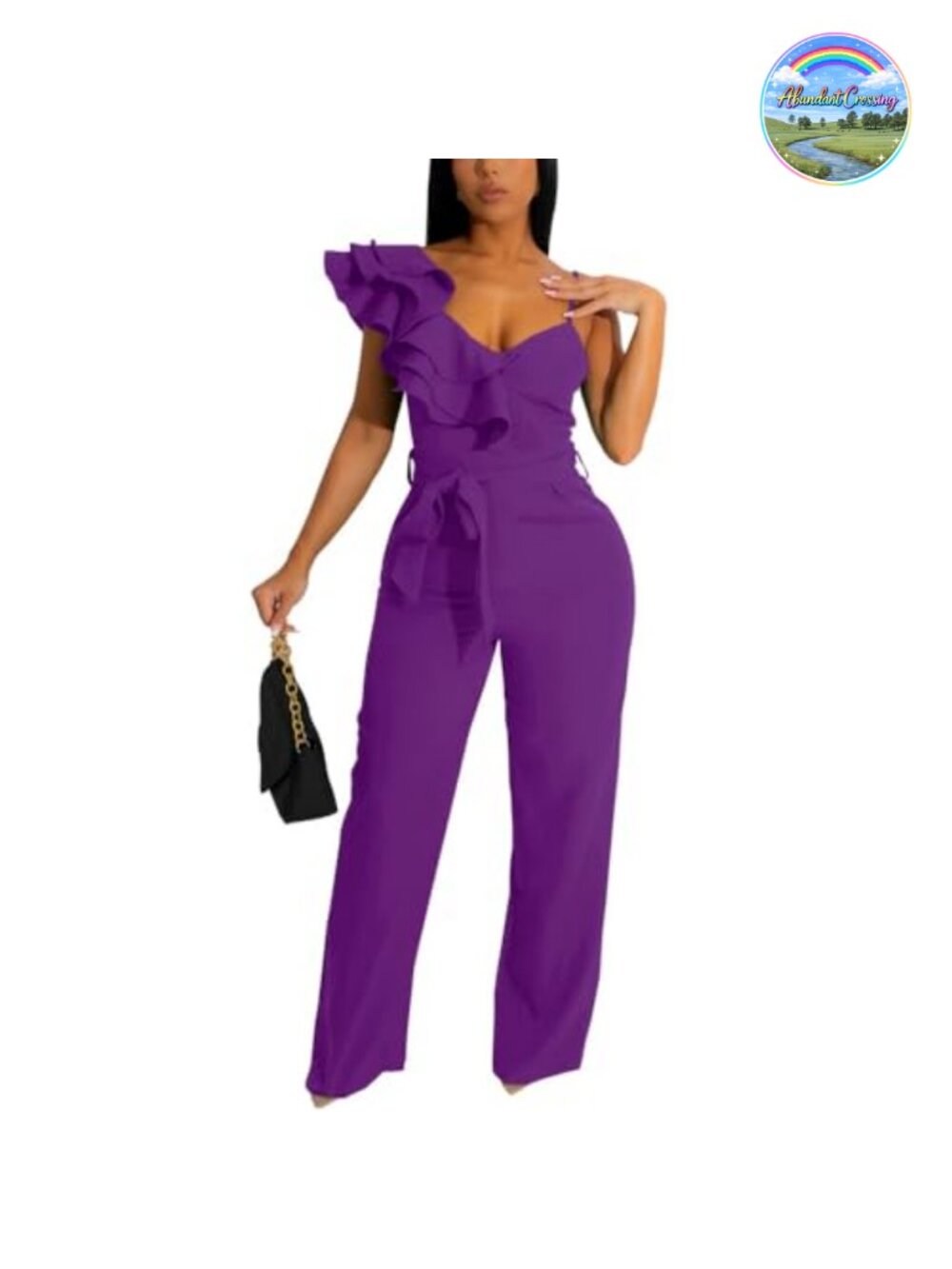HBQ Women Casual One Piece Jumpsuit V-Neck Sleeveless Ruffle Wide Leg